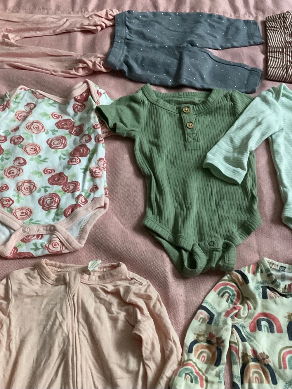 Carter's Pastel Pink, Mint Green & Rose Print Baby One-Piece Lot